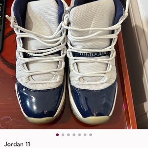 Kids Jordan 11 Navy and White Sneakers